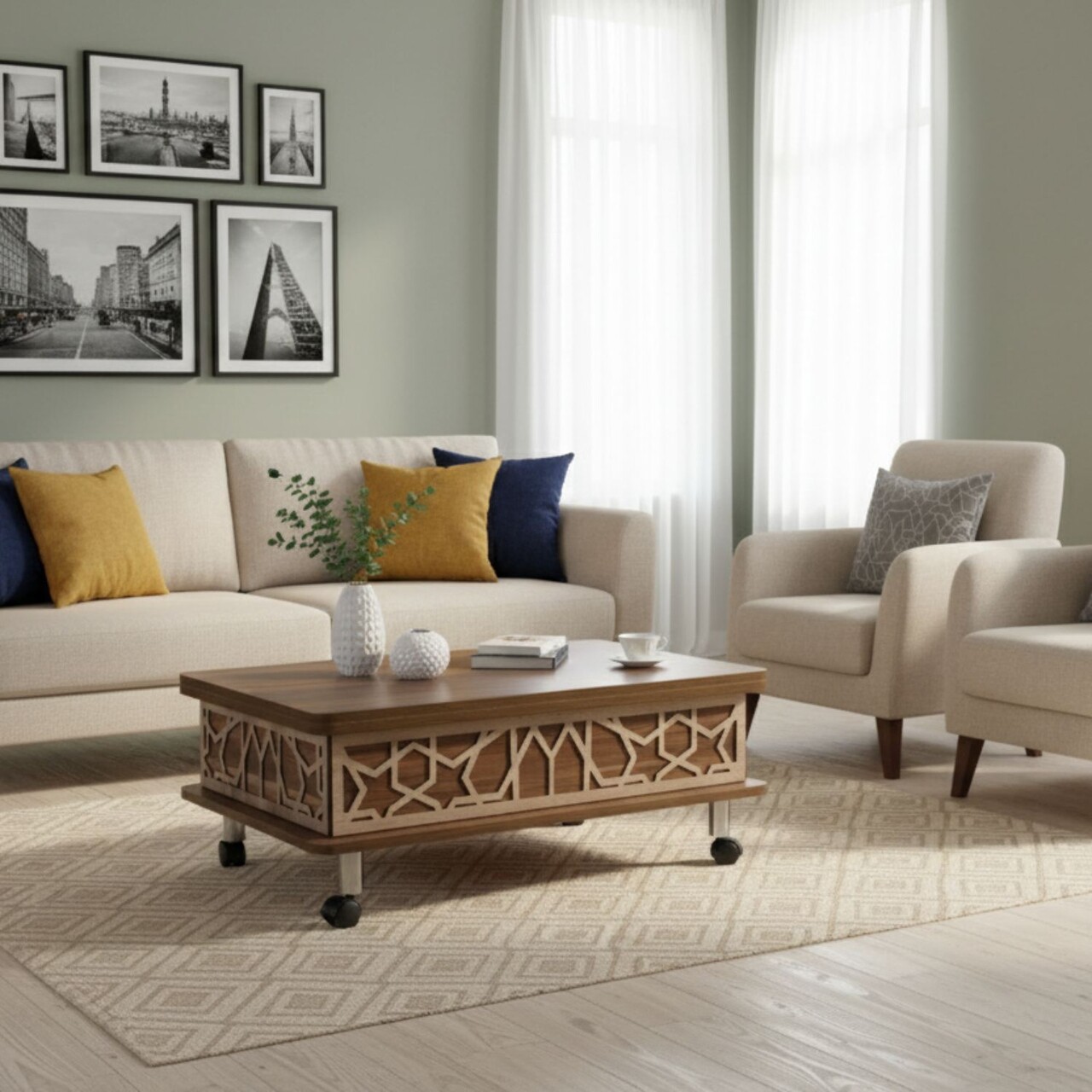 Masuta de cafea, Hanah Home, Adt, 90x40x60 cm, PAL, Maro - imagine 7
